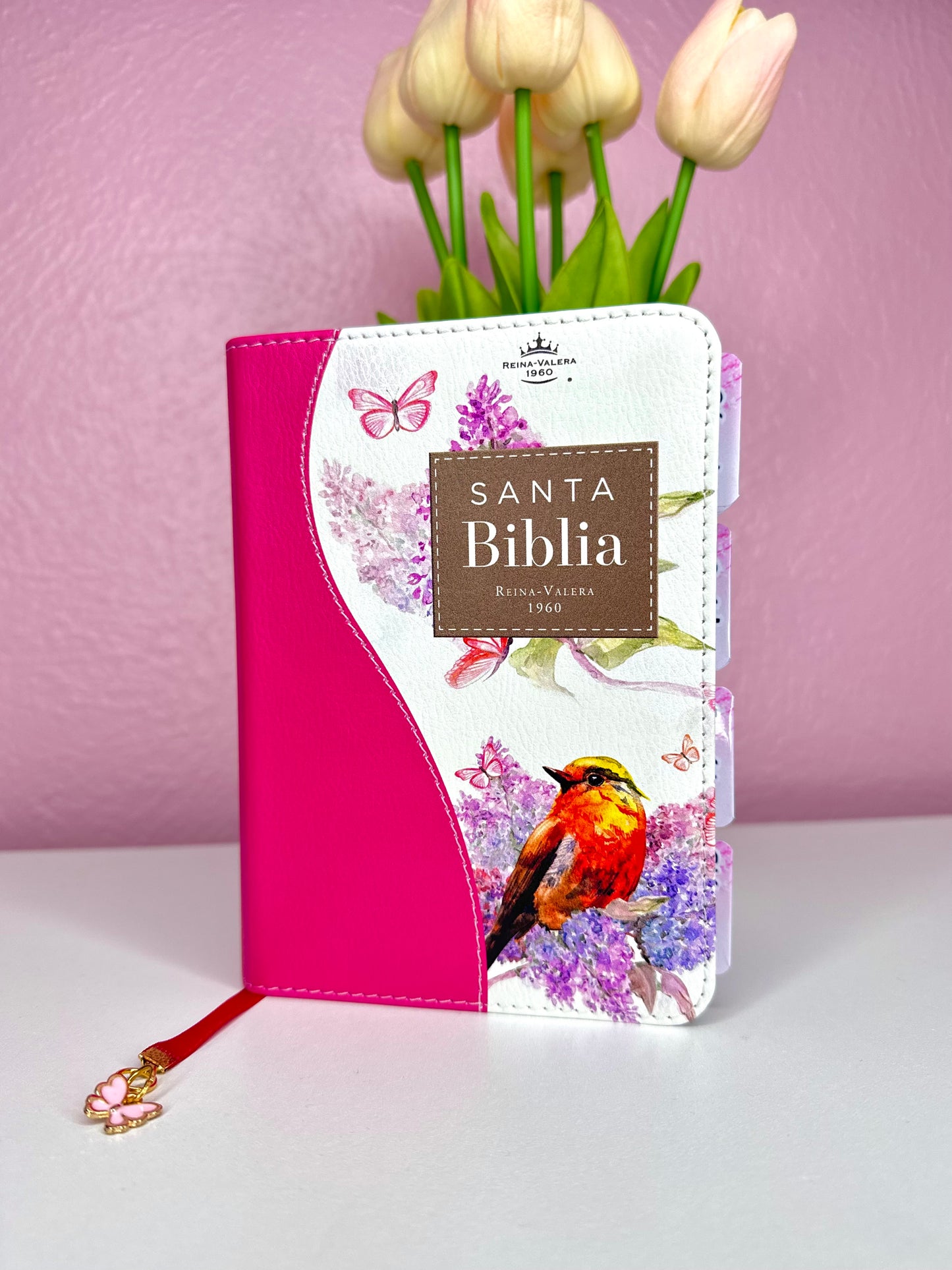 Biblia de Bolsillo RV1960 imit piel con canto floral fucsia