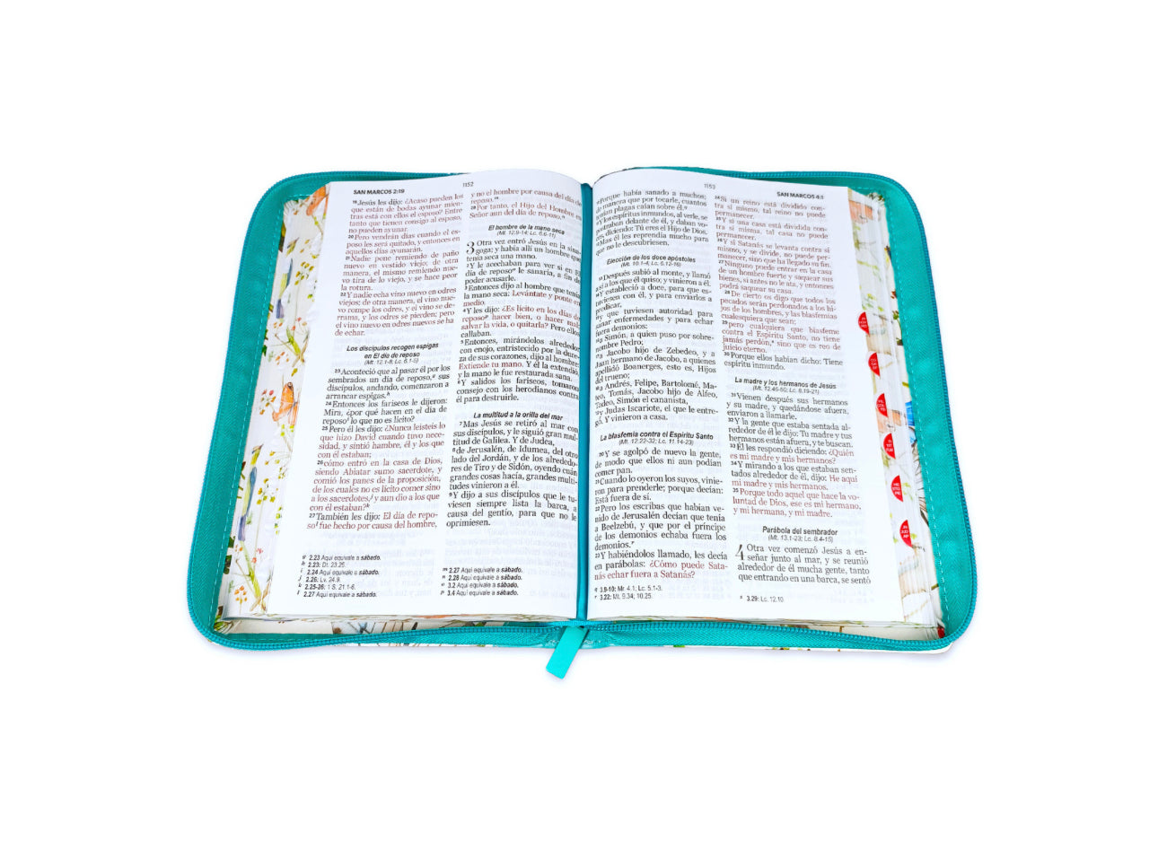 Biblia con Cierre Letra Grande 12 puntos RV1960 imit. floral turquesa con índice y canto floral