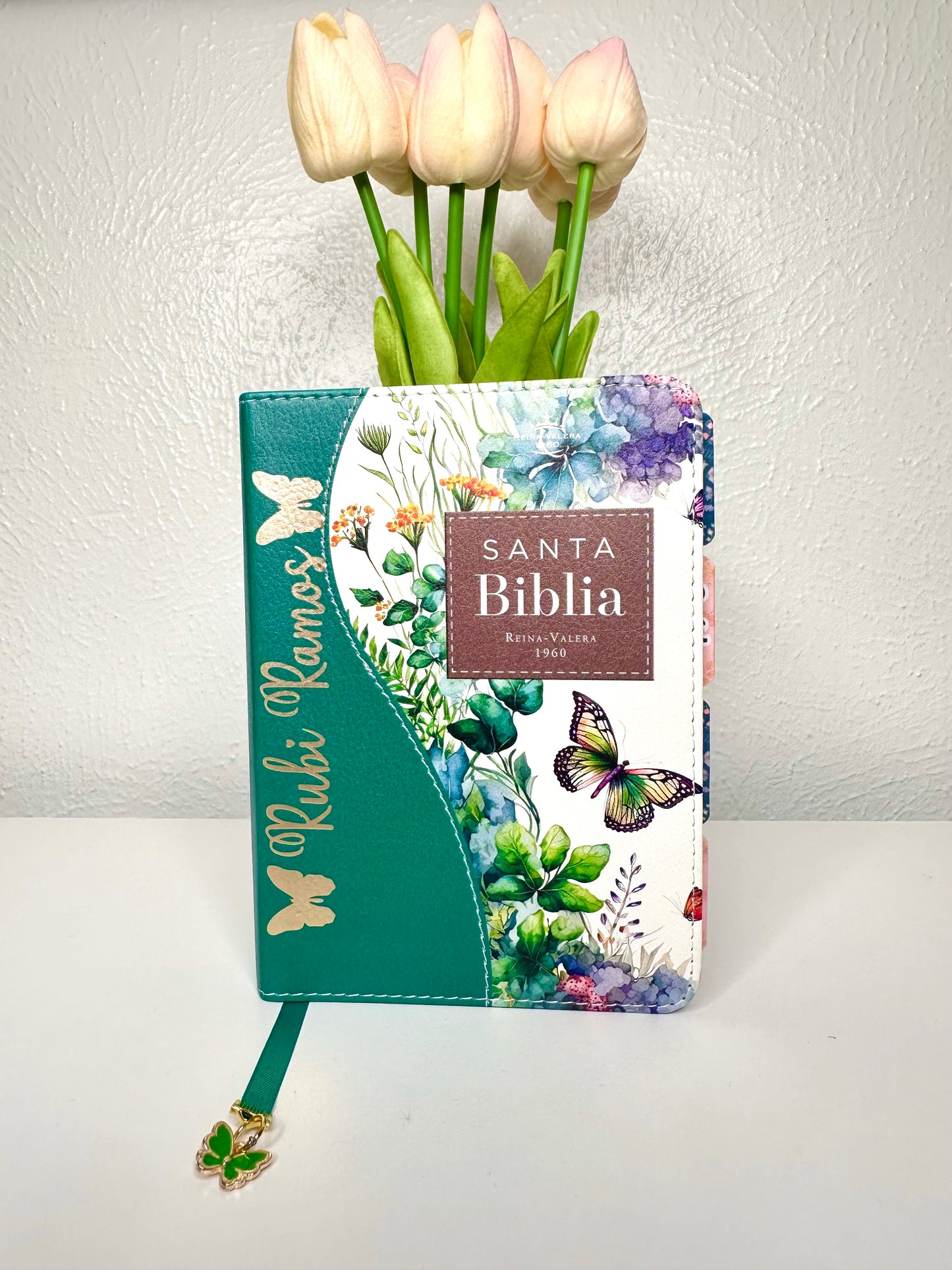 Biblia de Bolsillo RV1960 imit piel con canto floral verde (TABS DE LA BIBLIA)