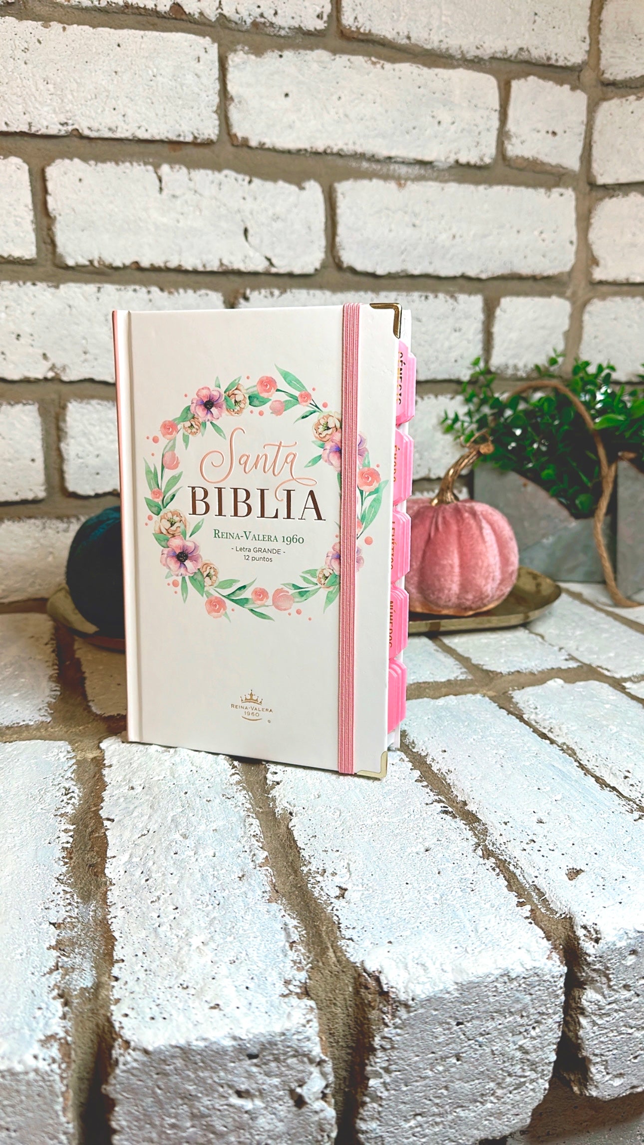 Biblia Letra Grande 12 puntos para Mujer RV1960 tapa dura rosa floral con elástico