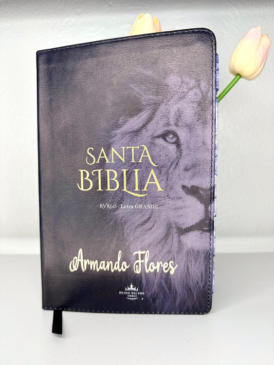 Biblia Letra Grande 12 puntos RV1960 imit piel con silueta de león