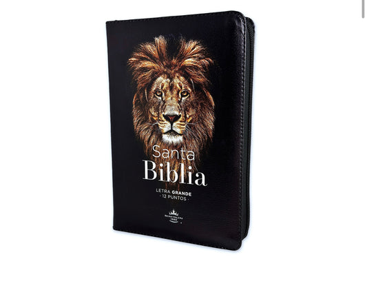 Biblia León con Cierre Letra Grande 12 puntos RV1960 imit. negro con índice - El León de la tribu de Judá ha vencido