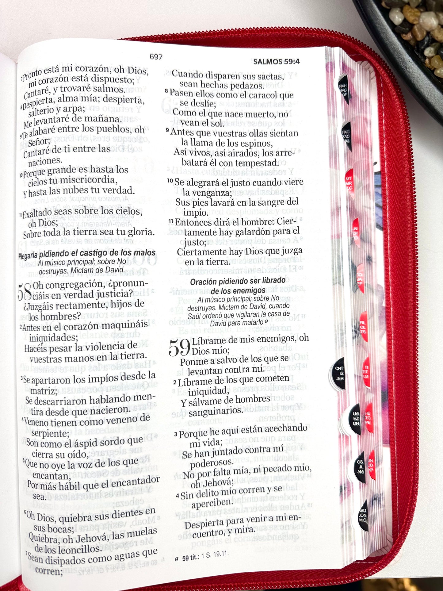 Biblia Roja con zipper de mariposas