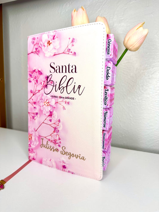 Biblia Letra Grande 12 puntos para Mujer RV1960 tapa flexible rosada floral