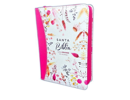 Biblia con Cierre Compacta 11 puntos RV1960 imit piel con canto pintado primaveral fucsia