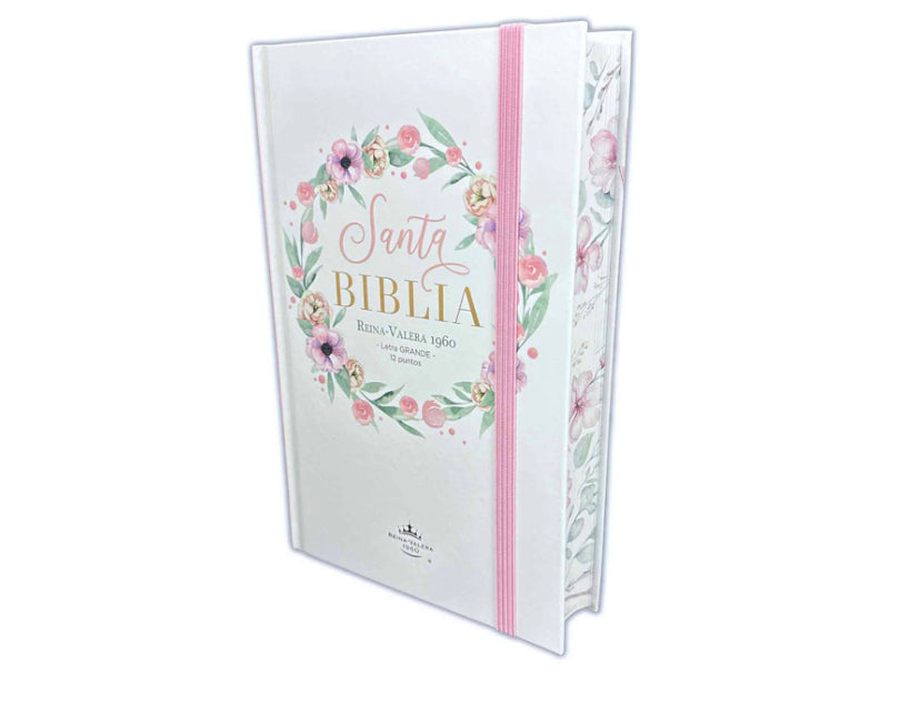 Biblia Letra Grande 12 puntos para Mujer RV1960 tapa dura rosa floral con elástico