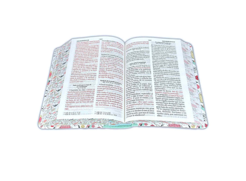 Biblia Compacta 11 puntos RV1960 imit piel con canto pintado primaveral turquesa